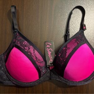 La Senza Vibrant Pink and Black Lace Bra